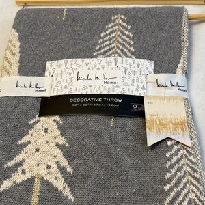 Nicole Miller Gray Throw with Gold and Cream Trees